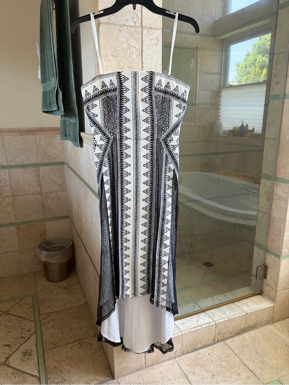 Bcbgmaxazria White and Black strapless Patterned high low Dress